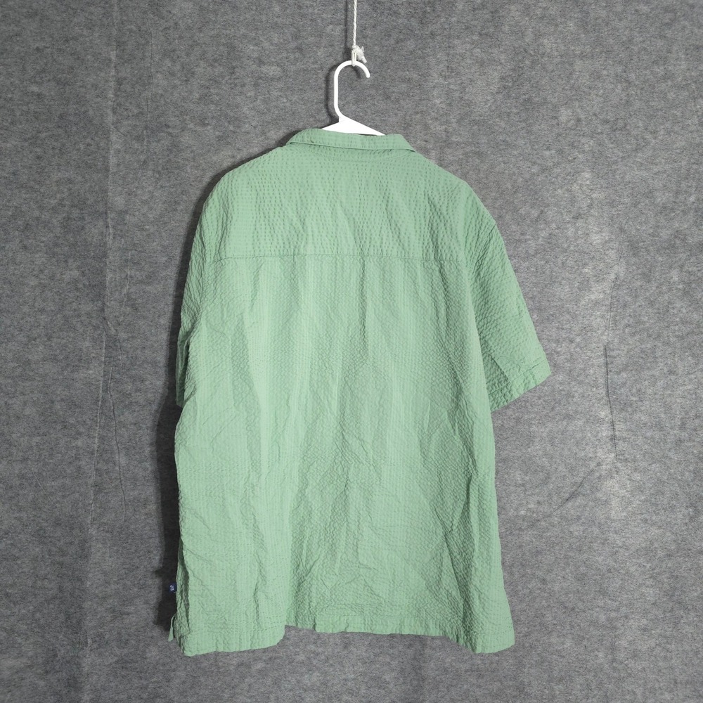Gap Seersucker Shirt Mens XXL Green Short Sleeve Button Down Camp Collar Cotton - Picture 2 of 11